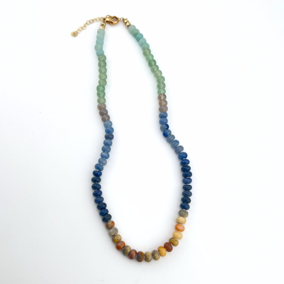 Beach - Knotted Silk Gemstone Bead Necklace