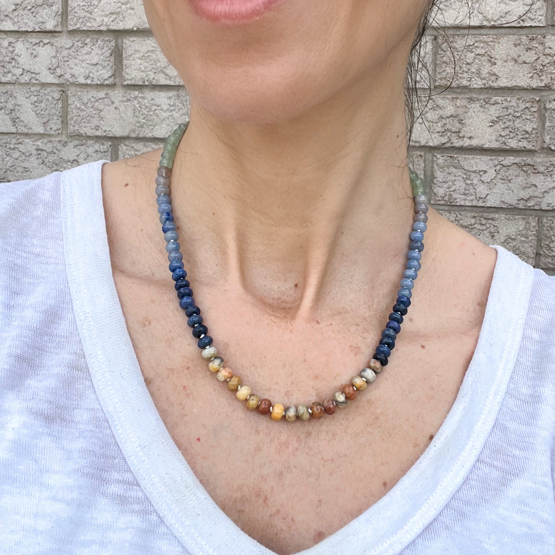 Beach - Knotted Silk Gemstone Bead Necklace