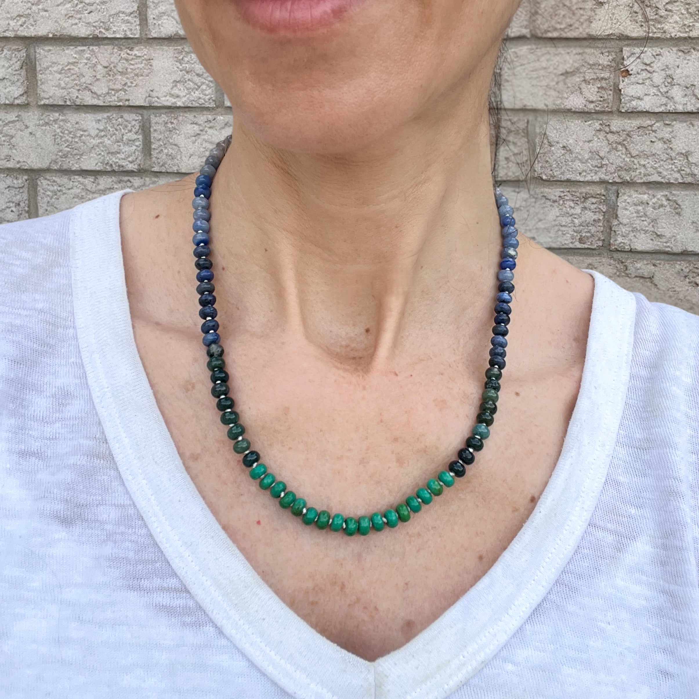Lake - Knotted Silk Gemstone Bead Necklace