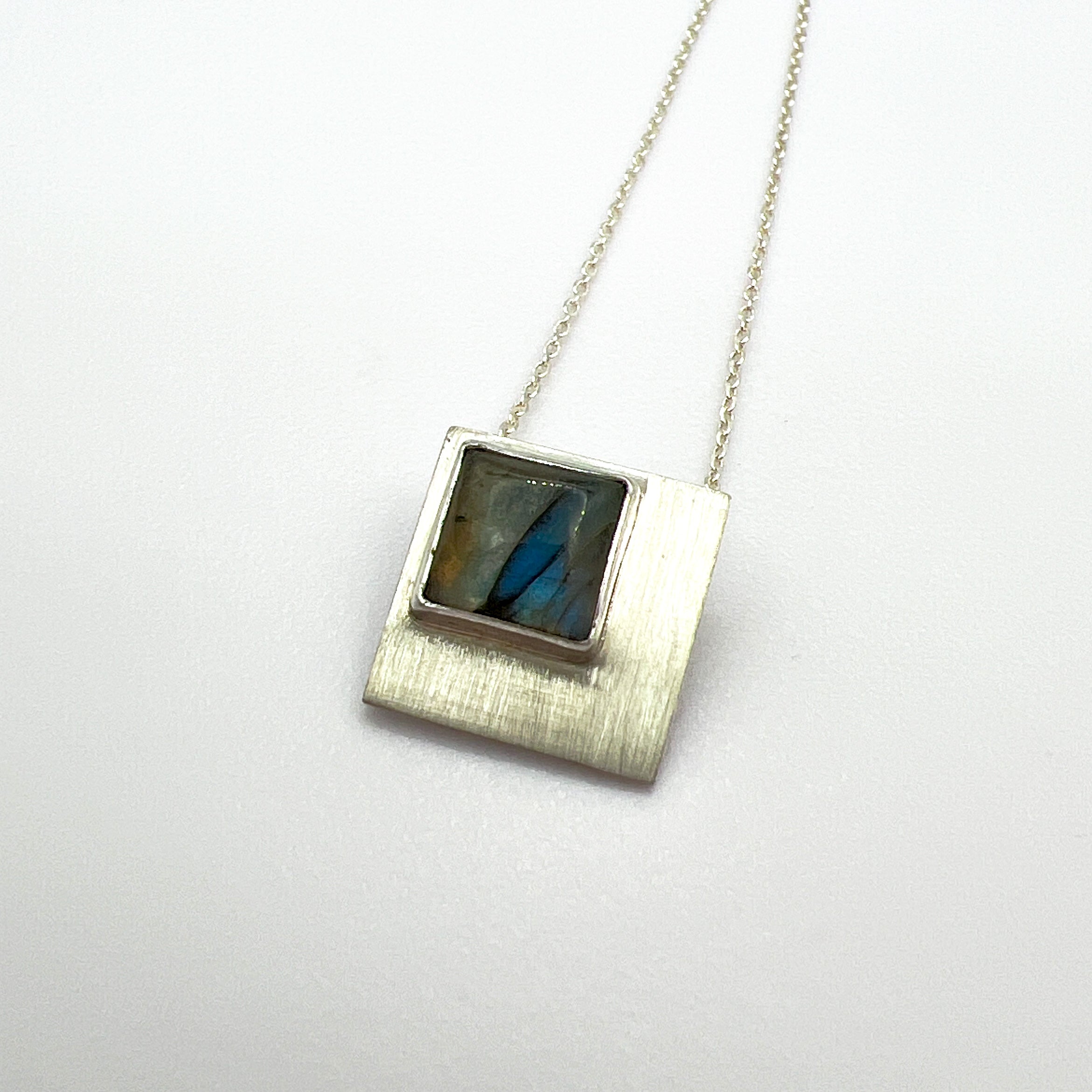 Squared Labradorite Silver Pendant