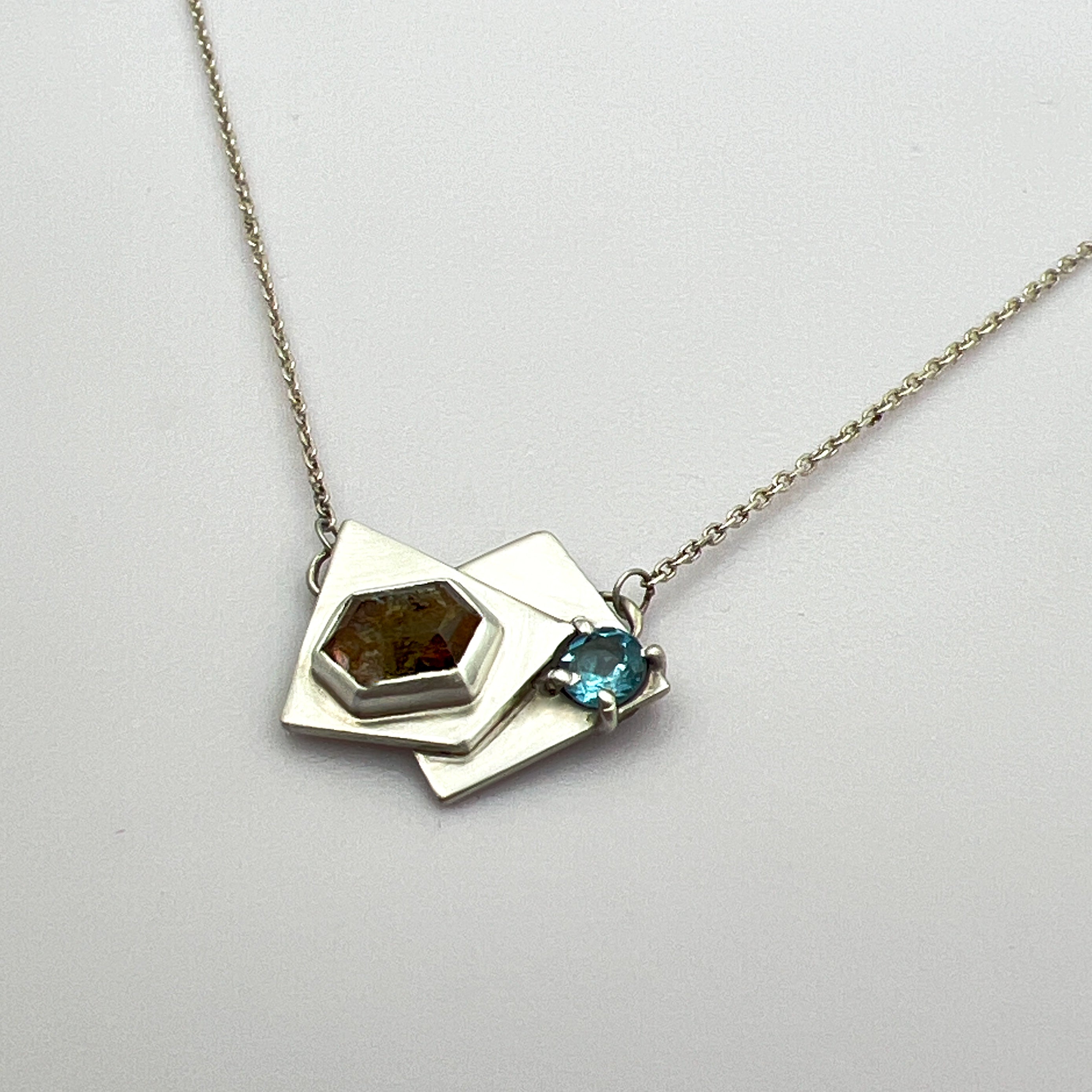 Geometric Tourmaline and Blue Topaz Necklace