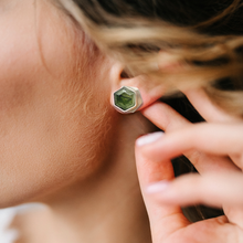 Load image into Gallery viewer, Hexagonal Green Quartz Earrings
