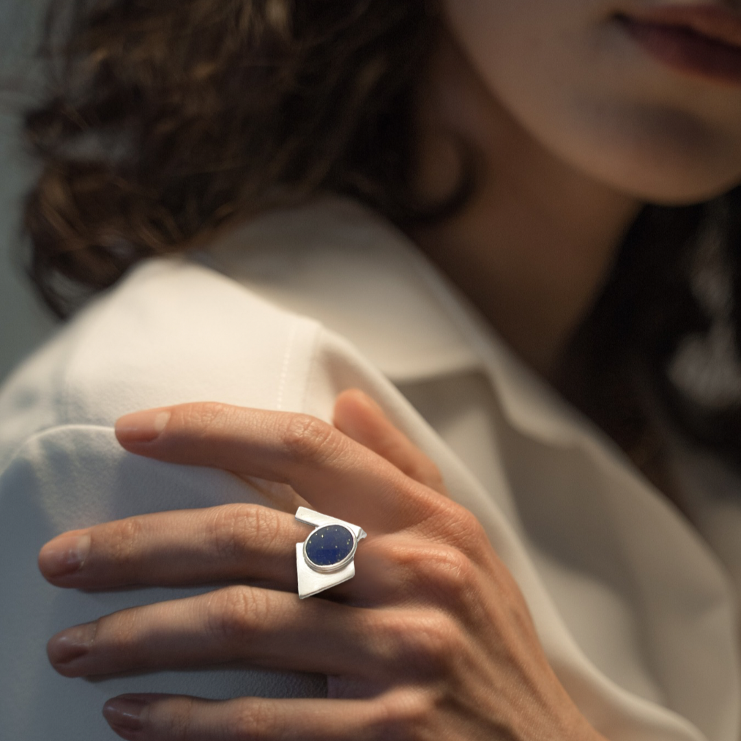 Brazilian Flag Ring - Lapis Lazuli Silver Ring