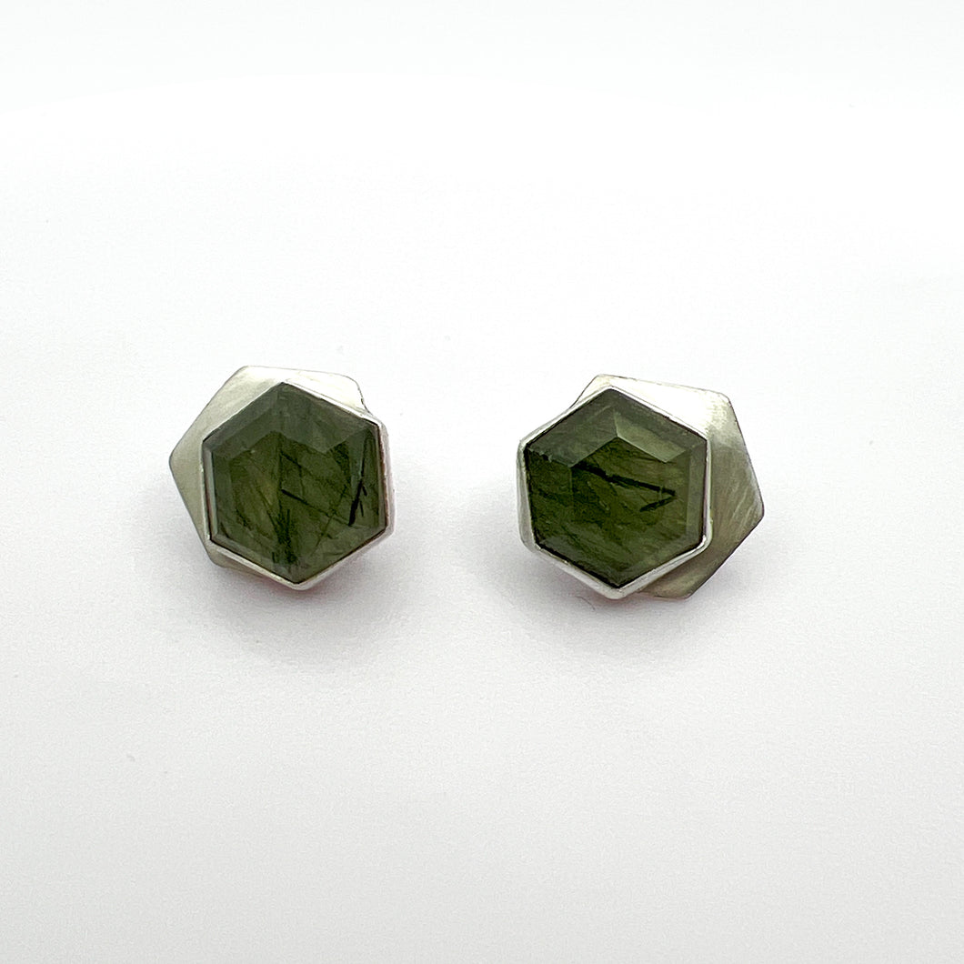 Hexagonal Green Quartz Earrings