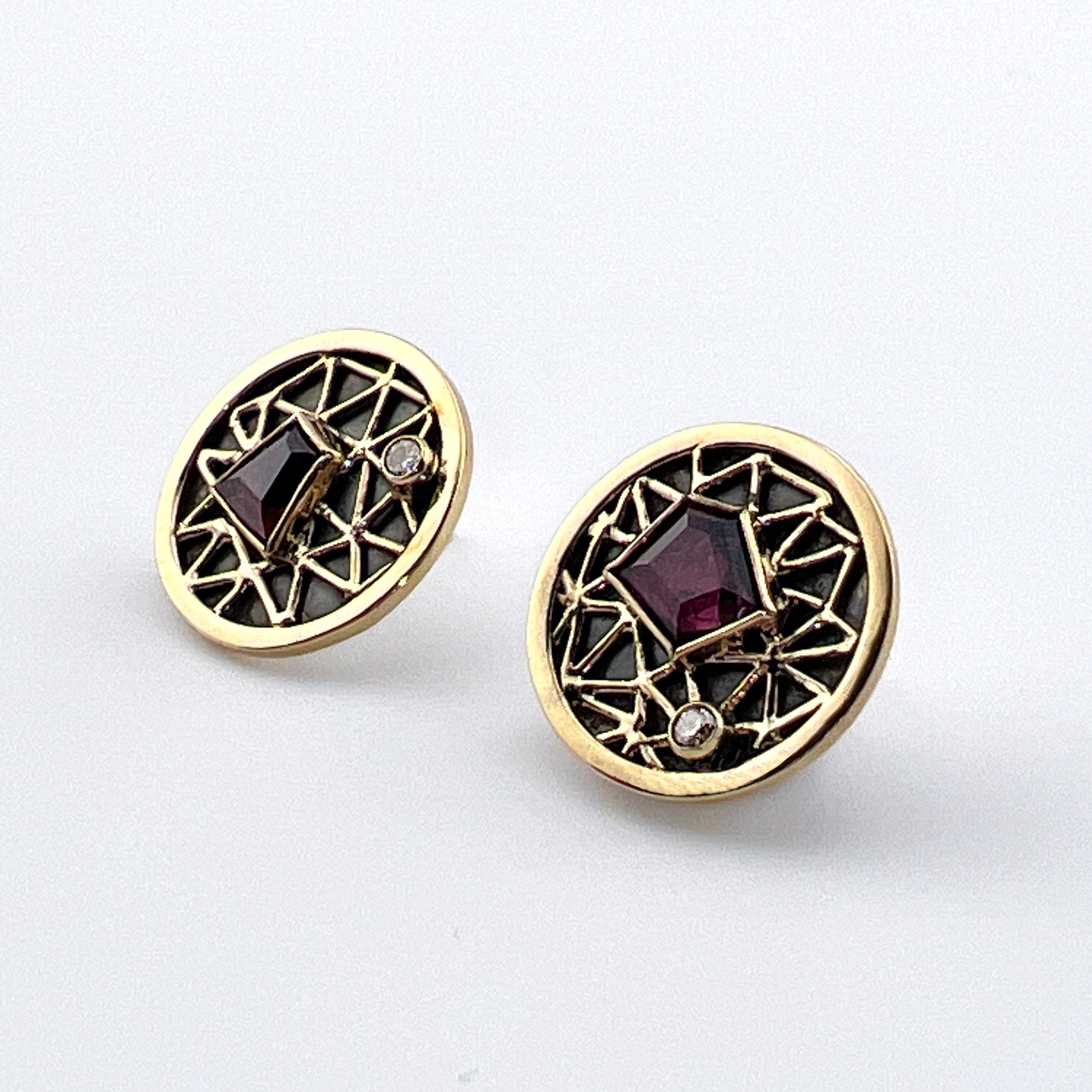 Gold Sapphire and Diamond Stud Earrings