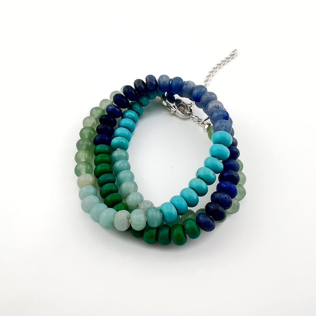 Water - Knotted Silk Gemstone Bead Necklace