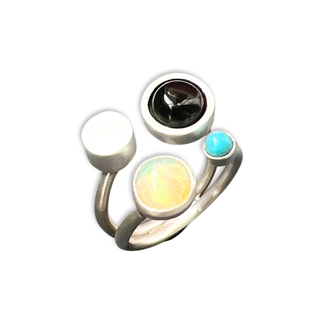 Planets Ring - Opal Onyx Turquoise Silver Ring